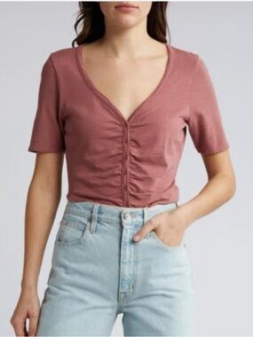 Nation LTD Carlotta Gathered Button Top in Cardamon Pink Size Large